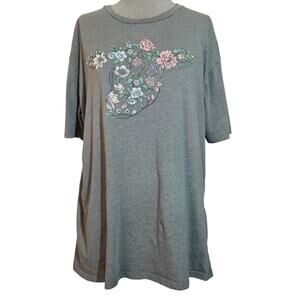 Gray Floral Cow Head Cotten Blend Tee Size XL